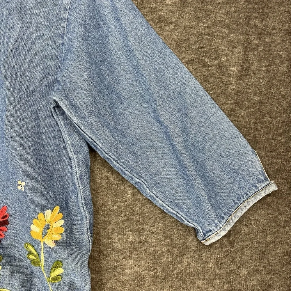 Bleu Bayou Denim Jean Blouse Shirt Womens S Embroidered Floral Cottagecore Y2K - Picture 6 of 16